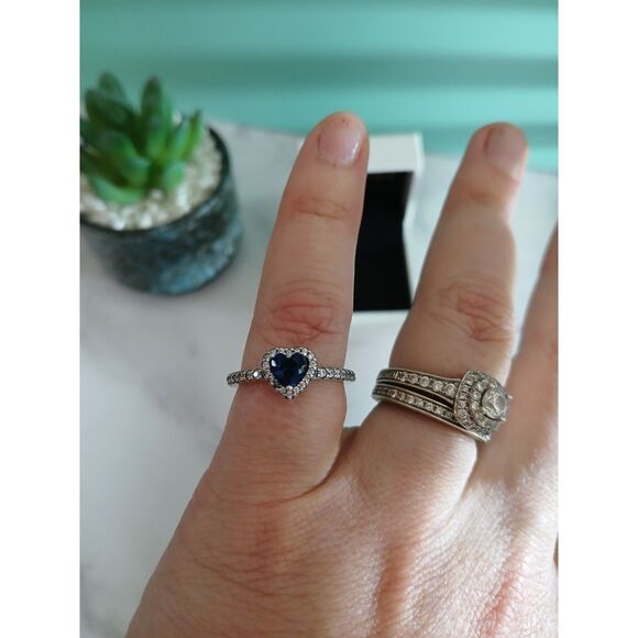 Pandora Sparkling Blue Elevated Heart Ring Size 7 S925 ALE Silver, Zirconia Halo - Picture 1 of 12